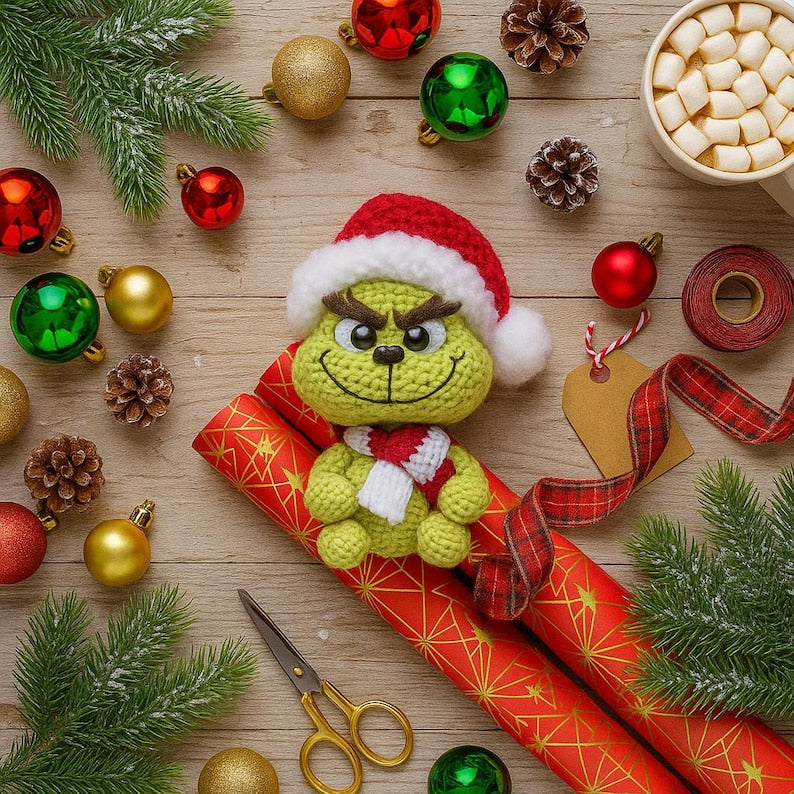 Crochet Grinch Amigurumi Pattern – Christmas Holiday Plush Toy (PDF)
